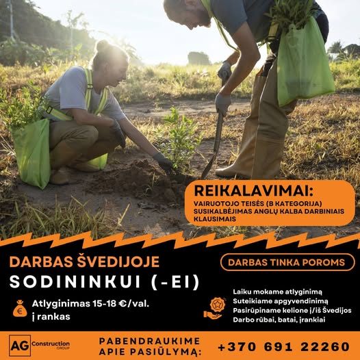 Siūlome darbą Švedijoje (Stokholme) sodininkams (-ėms) parko teritorijos aplinkai tvarkyti.