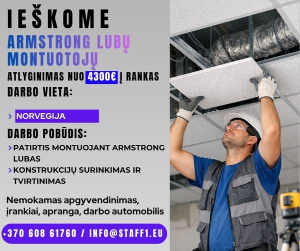 IEŠKOME ARMSTRONG LUBŲ MONTUOTOJŲ DARBUI NORVEGIJOJE!