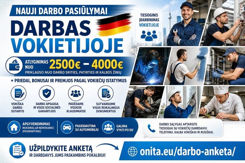 Ieškome darbuotojų įvairiose srityse visoje Vokietijoje