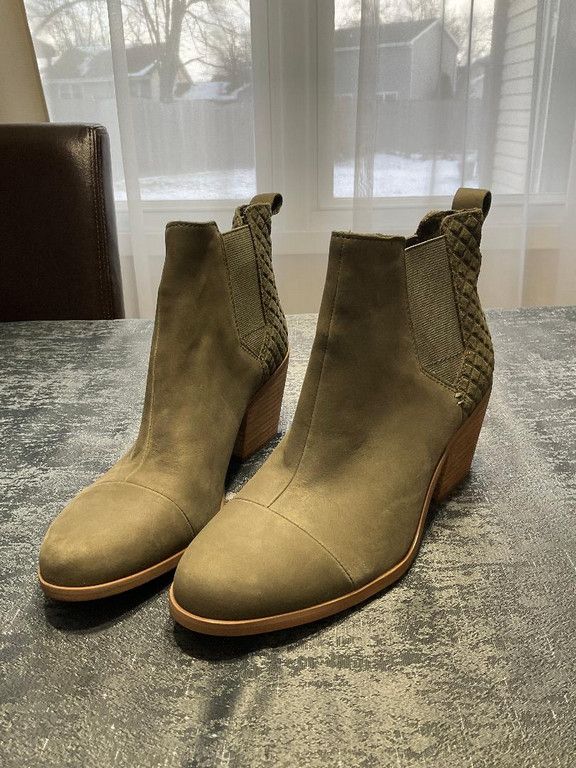 TOMS collection olive ankle boots. NEW