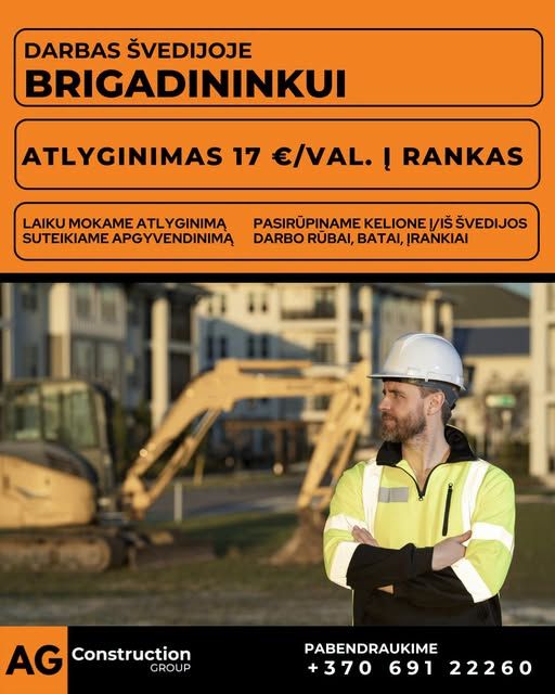 Ieškome statybų brigadininko darbui Švedijoje.